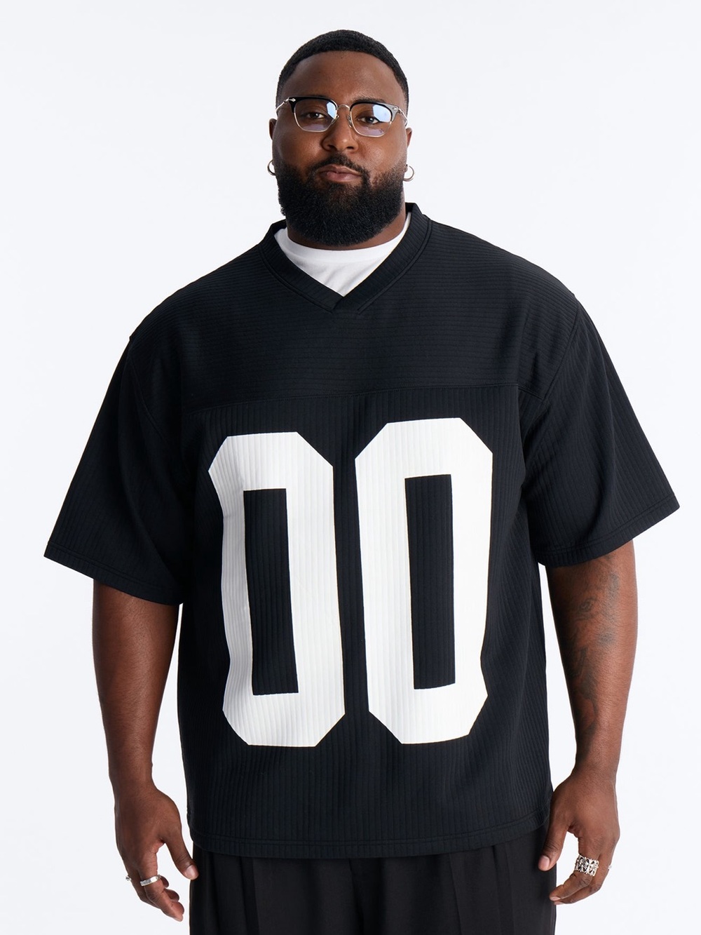 Fashion Nova Black Short-Sleeve Jersey with White '00' Graphic